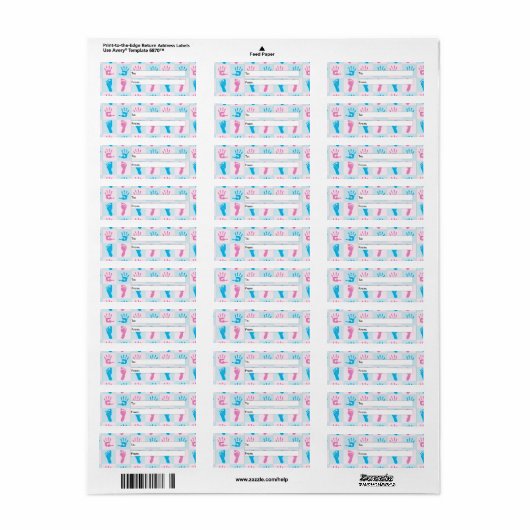 Blauwe en roze Baby Prints en roet Prints Etiket (Full Sheet)