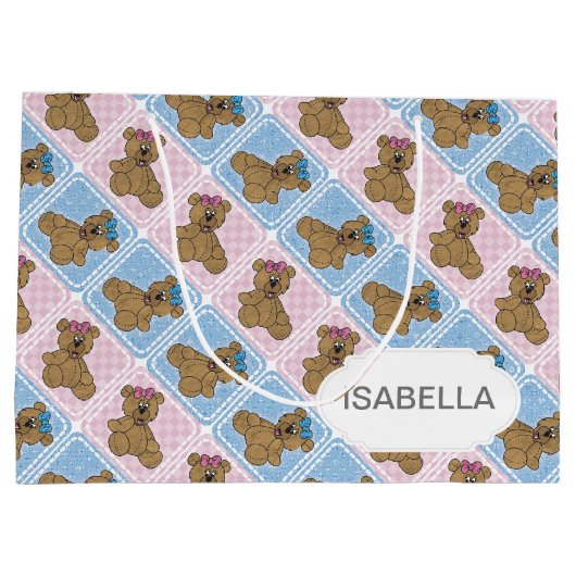 Blauwe en roze Baby Teddy Bears Groot Cadeauzakje (Achterkant)