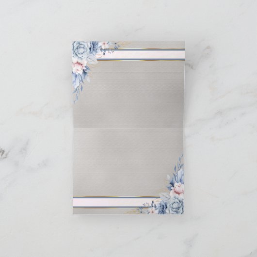 Blauwe en Roze Bloemen op Roze & Grijze Bruiloft Bedankkaart (Binnen)