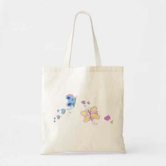 Blauwe en roze Butterflies Canvas tas (Voorkant)