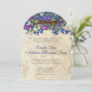 Blauwe en roze Cherry Blossom Tea Stain-uitnodigin Kaart