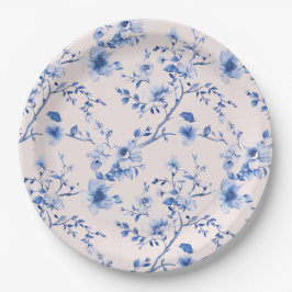 Blauwe en roze Chinoiserie Bloemen Papieren Bordje