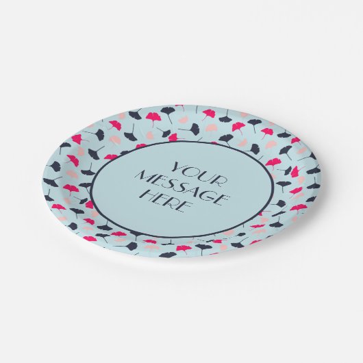 Blauwe en Roze Ginkgo Bladeren Custom Papieren Bordje (Gekanteld)