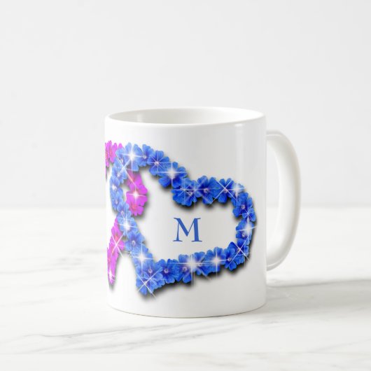 Blauwe en roze harten koffiemok (Voorkant rechts)