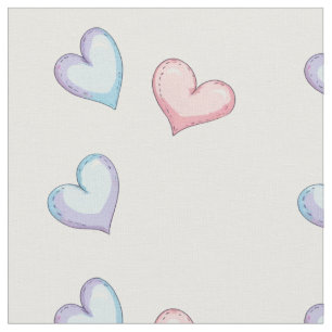 Blauwe en roze harten op een witte achtergrond stof