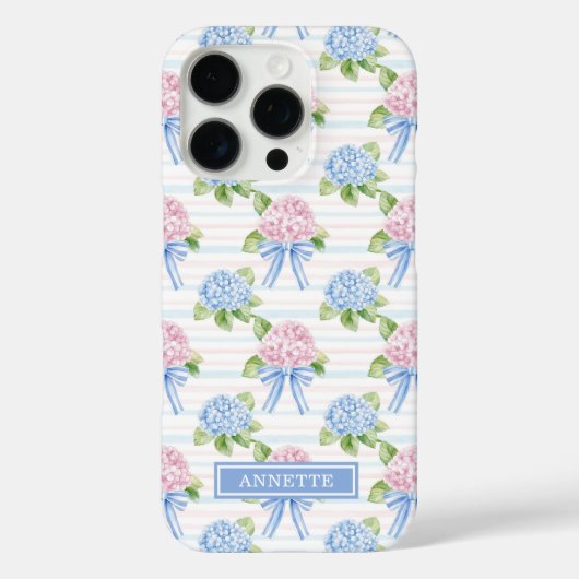 Blauwe en Roze Hydrangea Gestreepte Case-Mate iPhone Case (Achterkant)