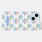 Blauwe en Roze Hydrangea Gestreepte Case-Mate iPhone Case (Achterkant (horizontaal))