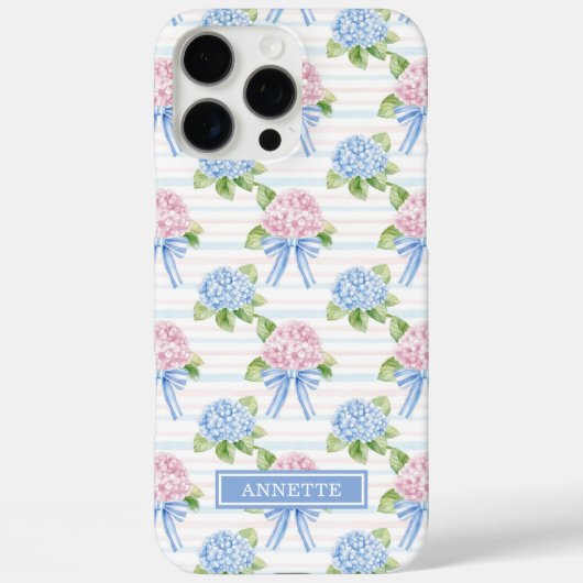 Blauwe en Roze Hydrangea Gestreepte Case-Mate iPhone Case (Achterkant)