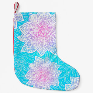 Blauwe en roze kleuren bloemen naadloos kleine kerstsok