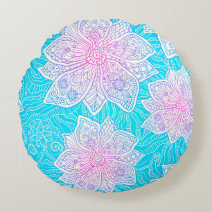 Blauwe en roze kleuren bloemen naadloos rond kussen