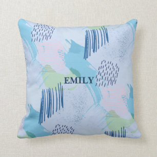 Blauwe en roze lijnen en spiralen kussen