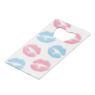 Blauwe en Roze Lippen Patroon, Lippenstift, Kus Kredietkaart Flessenopener