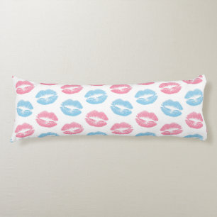 Blauwe en Roze Lippen Patroon, Lippenstift, Kus Lichaamskussen