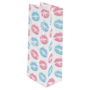 Blauwe en Roze Lippen Patroon, Lippenstift, Kus Wijn Cadeautas