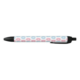 Blauwe en Roze Lippen Patroon, Lippenstift, Kus Zwarte Inkt Pen