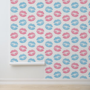 Blauwe en Roze Lippenpatroon, Lippenstift, Kus Behang