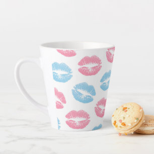 Blauwe en Roze Lippenpatroon, Lippenstift, Kus Latte Mok
