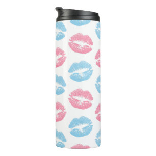 Blauwe en Roze Lippenpatroon, Lippenstift, Kus Thermosbeker