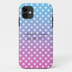 Blauwe en roze polka-stippen voor bruiloft iPhone 11 hoesje