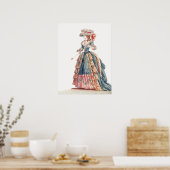 blauwe en roze Regency Franse Mode Tekening Poster (Keuken)