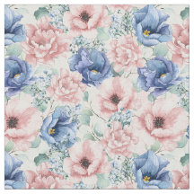 Blauwe en Roze Rozen Stof