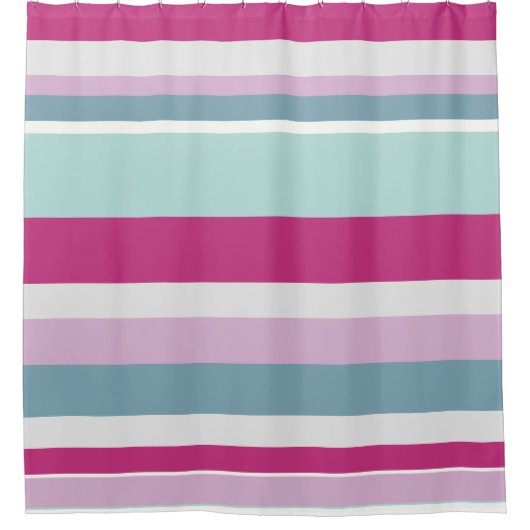 Blauwe en roze strepen douchegordijn (Voorkant)