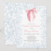 Blauwe en roze strik Baby shower uitnodiging (Voorkant / Achterkant)