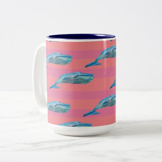 Blauwe en roze walvis Art Two-Tone Coffee Mok (Voorkant links)