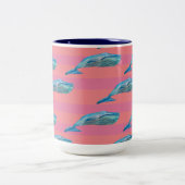 Blauwe en roze walvis Art Two-Tone Coffee Mok (Center)