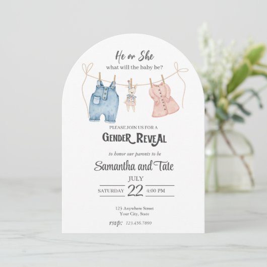 Blauwe en Roze Waterverf Genderboog Uitnodiging (Staand voorkant)