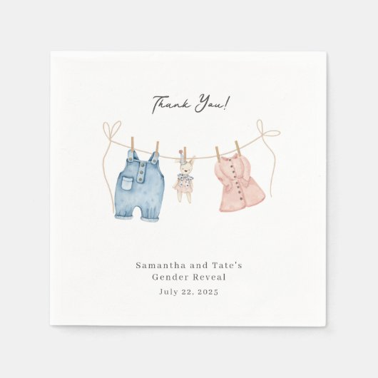 Blauwe en roze Waterverf onthullen geslacht Servet (Voorkant)