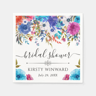 Blauwe en Roze Zomerbloemen Bruidsdouche Servet