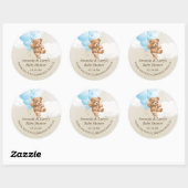 Blauwe en Tan Teddy Bear met ballonnen Ronde Sticker (Vel)