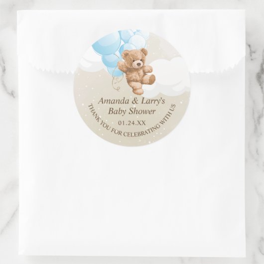 Blauwe en Tan Teddy Bear met ballonnen Ronde Sticker (Tas)