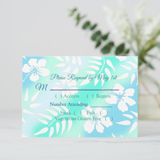 Blauwe en turquoise Hibiscus Tropische Trouw RSVP (Staand voorkant)