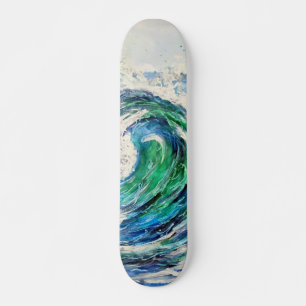 Blauwe en Turquoise Ocean Wave Skateboard