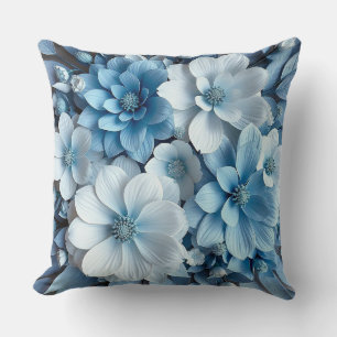 Blauwe en witte 3D-bloemen Kussen