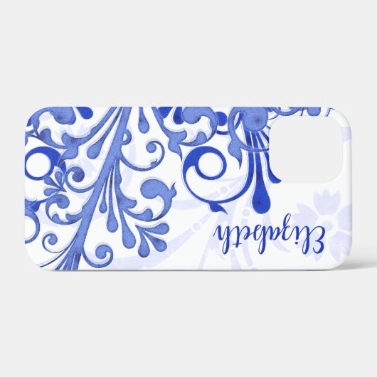 Blauwe en witte Abstracte Floral Case-Mate iPhone Case (Achterkant (horizontaal))