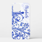 Blauwe en witte Abstracte Floral Case-Mate iPhone Case (Achterkant)