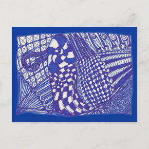 Blauwe en witte Abstracte tekening, Briefkaarten