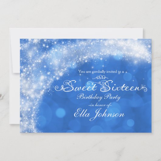 Blauwe en witte Assepoester Sweet 16 Partij Kaart (Voorkant)