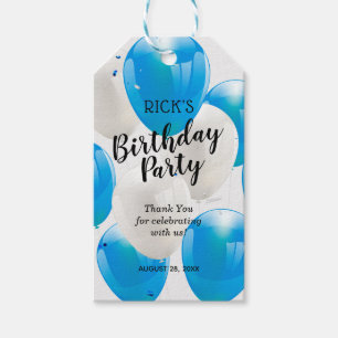 Blauwe en witte ballonnen Birthday Party Dank je Cadeaulabel