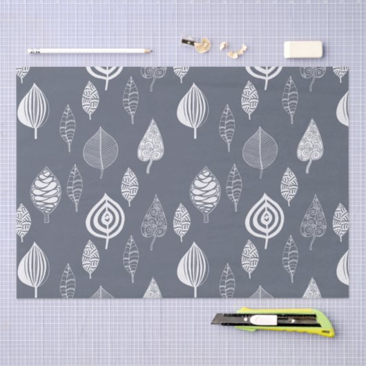 Blauwe en witte bladeren tissuepapier (Craft)