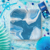 Blauwe en witte blauwe tekenmarmer papieren bordje (Feest)