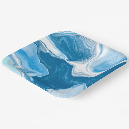 Blauwe en witte blauwe tekenmarmer papieren bordje (Gebogen)