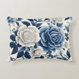 Blauwe en witte bloemen accent kussen