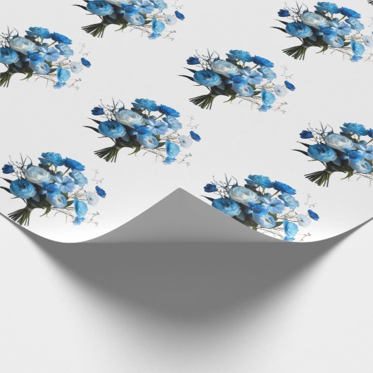 Blauwe en witte bloemen cadeaupapier (Hoek)