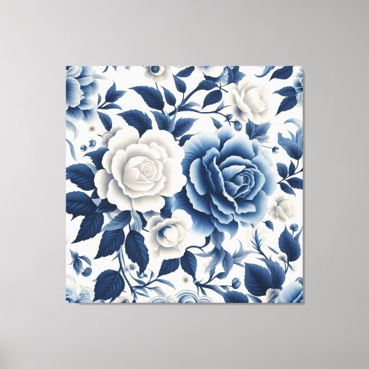 Blauwe en witte bloemen canvas afdruk (Voorkant)