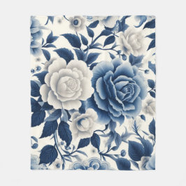 Blauwe en witte bloemen fleece deken