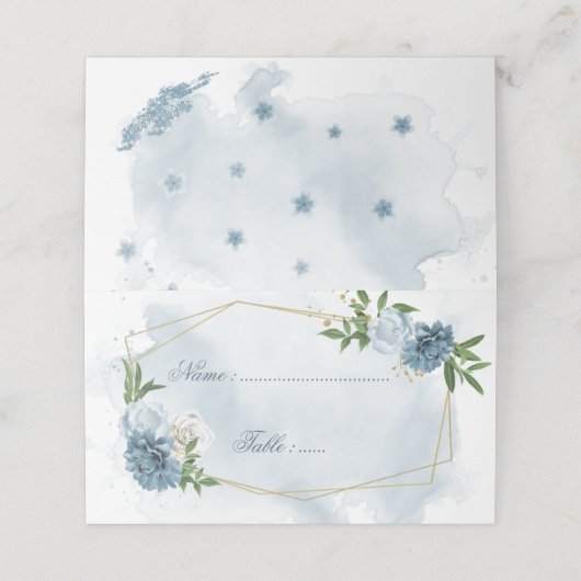 blauwe en witte bloemen groene bladeren geometrisc (Buitenkant ongevouwen)